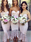 Pink High-Low Mermaid Lace Bridesmaid Dresses Asymmetric Party Dresses PB156