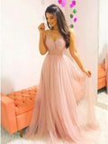 pink long prom dress a line v neck teens dress with beading mp881