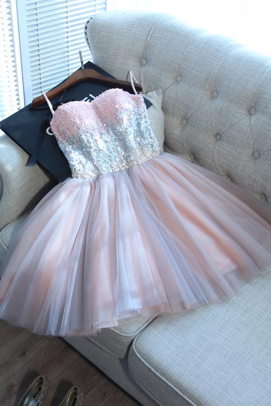 pink mini sweet 16 dress cute sequins short prom graduation gown gm280