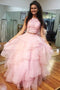 Pink Prom Dress With Lace Bodice, Two Piece Sweet 16 Ball Gown With Ruffled MP1152