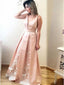 A-Line V-Neck Pleated Satin Long Prom Dress with Appliques MP1084