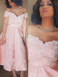 a line homecoming dress off the shoulder pink short prom dress