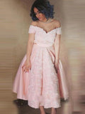 a line homecoming dress off the shoulder pink short prom dress