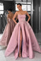 Pink Strapless Prom Dress A Line Long Formal Gown With High Slit MP852