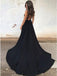elegant a line plunging neckline backless black prom dress with pockets