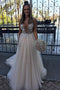 Plunging Neckline Tulle Wedding Dress A-Line V-Neck with Appliques PW301