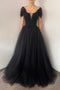 Princess Black Gothic Coret Tulle Prom Dress, Elegant Black Formal Gown GP213