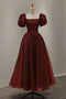 Princess Burgundy Ankle Length Prom Dresses, Puff Sleeves Party Gown GP198