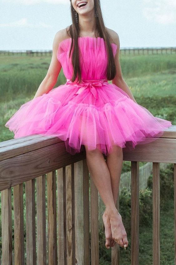 princess hot pink a line homecoming dresses strapless short party dress