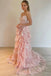 princess pink lace layered long prom dresses lace slit formal evening dresses