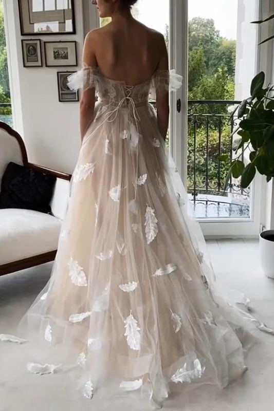 princess tulle feather lace up back wedding dresses pretty a line bridal gown