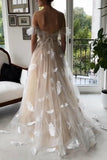 Princess Tulle Feather Lace-up Back Wedding Dresses, Pretty A-line Bridal Gown PW473