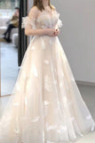 Princess Tulle Feather Lace-up Back Wedding Dresses, Pretty A-line Bridal Gown PW473