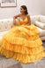 princess v neck tulle layered long prom dress layered yellow formal evening
