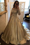princess ball gown long sleeves prom dress with appliques beading mp874
