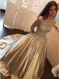 princess ball gown long sleeves prom dress with appliques beading mp874
