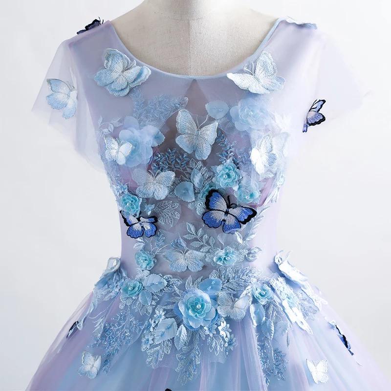 princess blue quinceanera dress 3d butterfly floral applique prom ball gown mp838