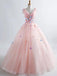 princess blush ball gown 3d floral applique v neck prom quinceanera dress