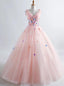 Princess Blush Ball Gown 3D Floral Applique V-neck Prom Quinceanera Dress MP839