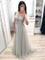 Princess Long Prom Dress With Half Sleeves V-neck Beaded Party Gown GP24