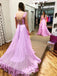 princess flowy lilac backless long prom dress with ruffles
