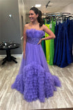 black a line strapless tulle layered long prom dresses princess formal dress