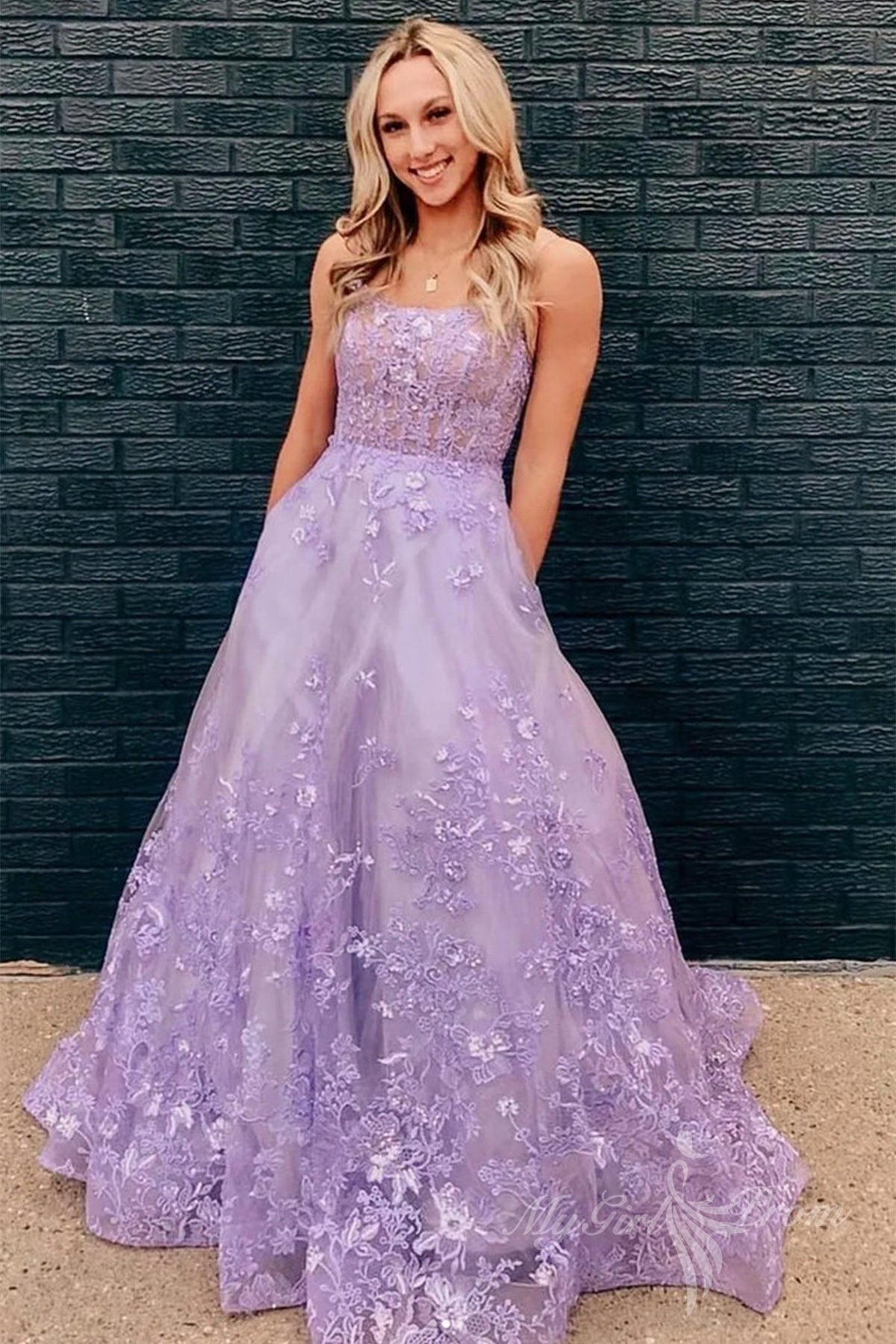 Purple Lace Floral Long Prom Dresses Sleeveless Formal Evening Dress GP465