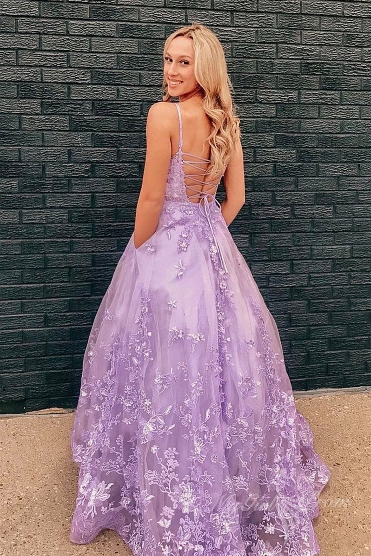 Purple Lace Floral Long Prom Dresses Sleeveless Formal Evening Dress GP465