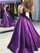 a line round neck open back purple satin long prom dress