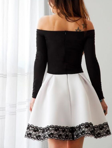 Short Black Long Sleeve A Line Homecoming Dresses With Lace GM362