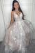 stylish v neck tulle long prom dresses with apliques princess graduation gown