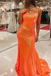 spaghetti straps orange mermaid long evening dress sparkly prom dresses