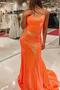 Spaghetti Straps Orange Mermaid Long Evening Dress, Sparkly Prom Dresses GP375