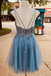 charming blue sequins plunge neck a line tulle short homecoming dress