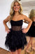 strapless sequin black tulle homecoming dresses ruffles with sheer corset party dress
