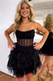 Strapless Sequin Black Tulle Homecoming Dresses Ruffles with Sheer Corset Party Dress GM663