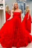 red a line strapless long prom dress elegant pageant gown