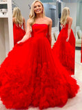 red a line strapless long prom dress elegant pageant gown