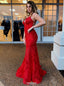 Red Backless Long Prom Dresses V-Neck Mermaid Spaghetti Evening Dress MP754