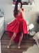 asymmetrical plunging neck high low red prom dress