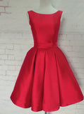 red bateau a line open back bowknot homecoming dress