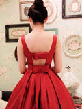 red bateau a line open back bowknot homecoming dress