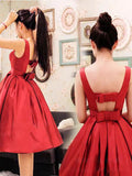 red bateau a line open back bowknot homecoming dress