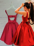 red bateau a line open back bowknot homecoming dress