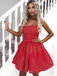 red sweetheart beading lace short prom dress with waist bowknot