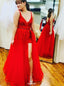 Red Long Prom Dress V-neck Backless Party Gown With Slit MP758
