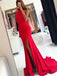 mermaid split long prom dresses red open back evening dresses