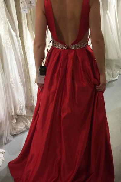 red satin prom dress a line v neck satin evening gown with pockets
