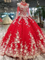 Red Quinceanera Dress Long Sleeves Applique Prom Dress Ball Gown MP837