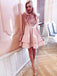 chic pink round neck tiered a line homecoming dress